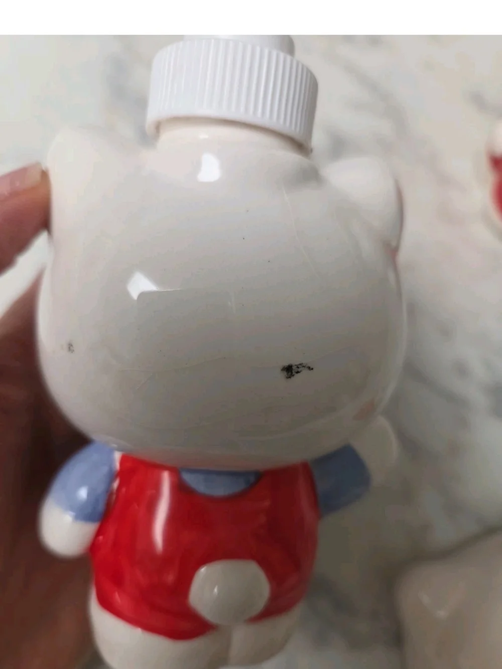 Vtg. Hello Kitty Ceramic 3-Piece Bath Set in White and Red w Pink Blue Accents